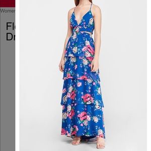 EXPRESS Floral Tiered Cut-Out Maxi Dress